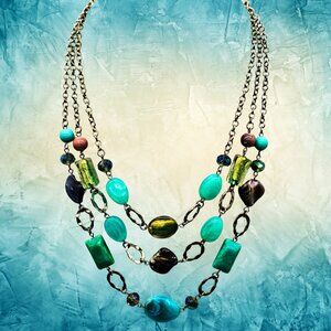 Multi-Strand Turquoise & Green Beaded Statement Necklace